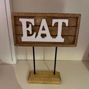 Rustic Wooden 'EAT' Sign with White Letters